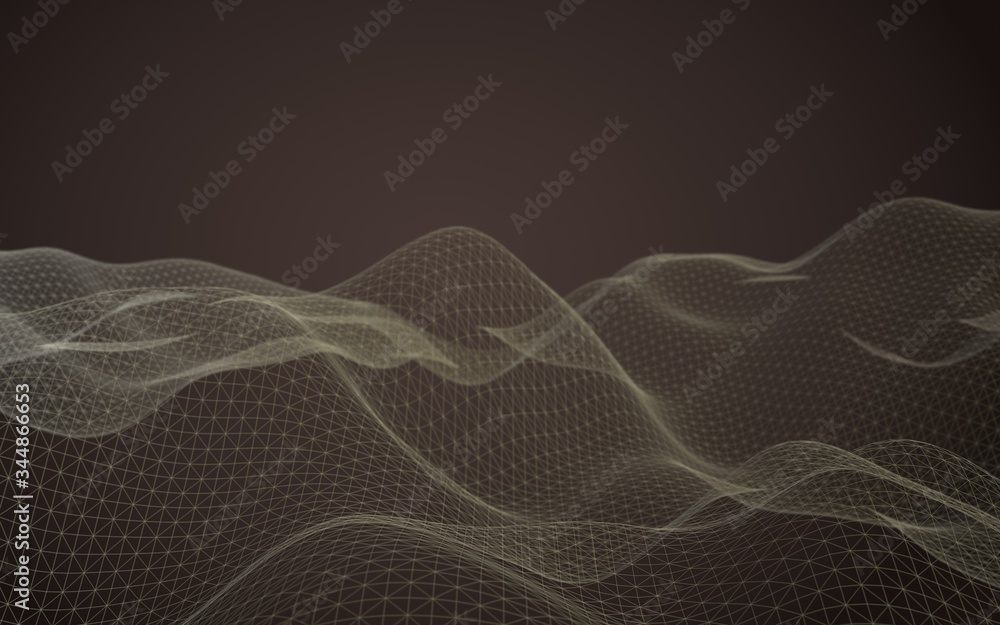 Abstract landscape on a brown background. Cyberspace grid. hi tech network. 3d technology illustration. 3D illustration Abstract landscape on a brown background. Cyberspace grid. hi tech network. 3d technology illustration. 3D illustration