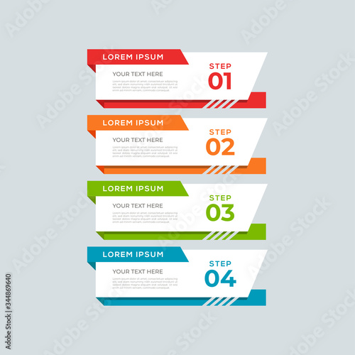 Modern and creative Business Infographic Design template with four elements and shapes. Can be used for process, presentation, interface, education, diagram, workflow layout, info graph, web design.