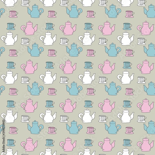 seamless pattern with cups and teapots 