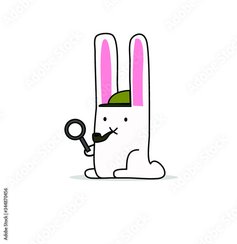 rabbit detective sherlock cute cartoon character in disguise isolated on white background
