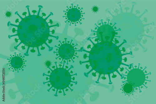 Mintfarbener Hintergrund mit Viren in monochromen Farben.