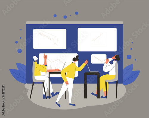 Man work with laptop. Vector flat design.
