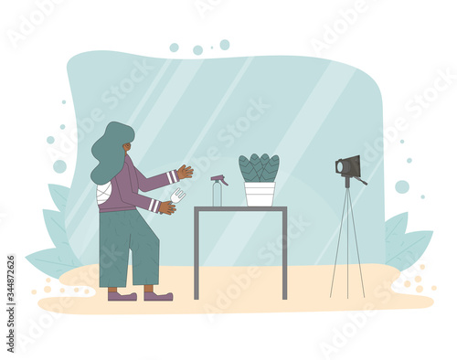 Plant lover. Man with indor flower pot. Vector