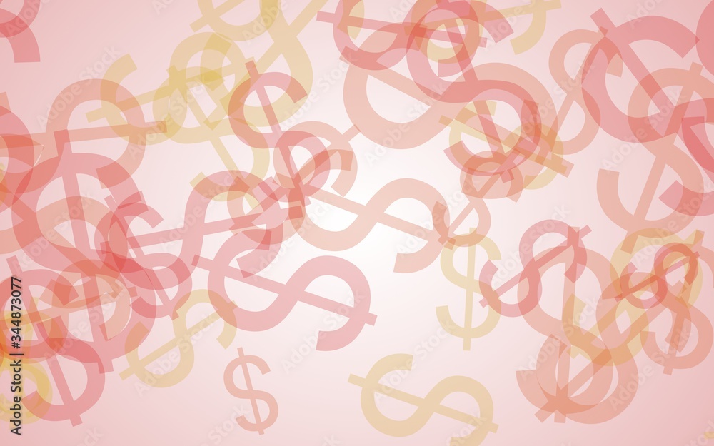 Multicolored translucent dollar signs on white background. Red tones. 3D illustration Multicolored translucent dollar signs on white background. Red tones. 3D illustration