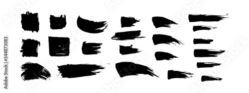 Set of black ink brush strokes. Chinese calligraphy black brushes line isolated on white background. Dirty abstract grunge artistic design element for poster, banner, flyer. Vector illustration