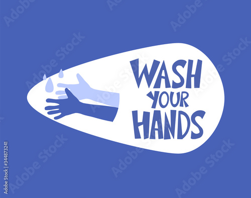 Wash your hands hand drawn text. Vector message.