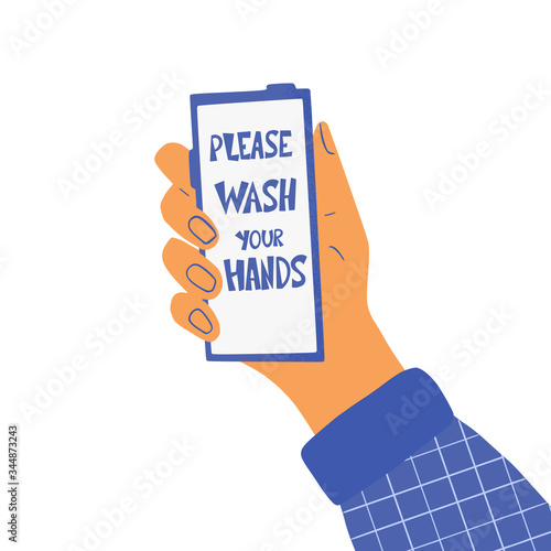 Wash your hands hand drawn text. Vector message.