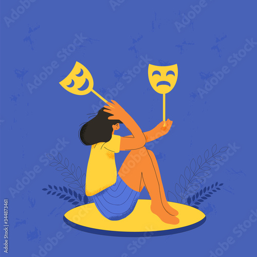 Bipolar affective disorder concept. Girl sitting on the floor.