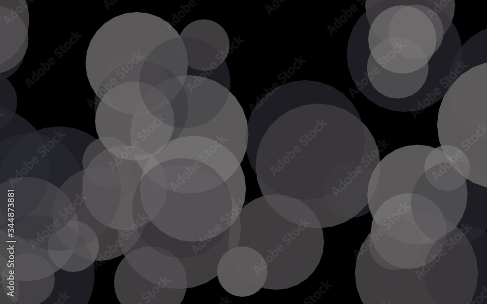 Gray translucent circles on a dark background. Gray tones. 3D illustration Gray translucent circles on a dark background. Gray tones. 3D illustration