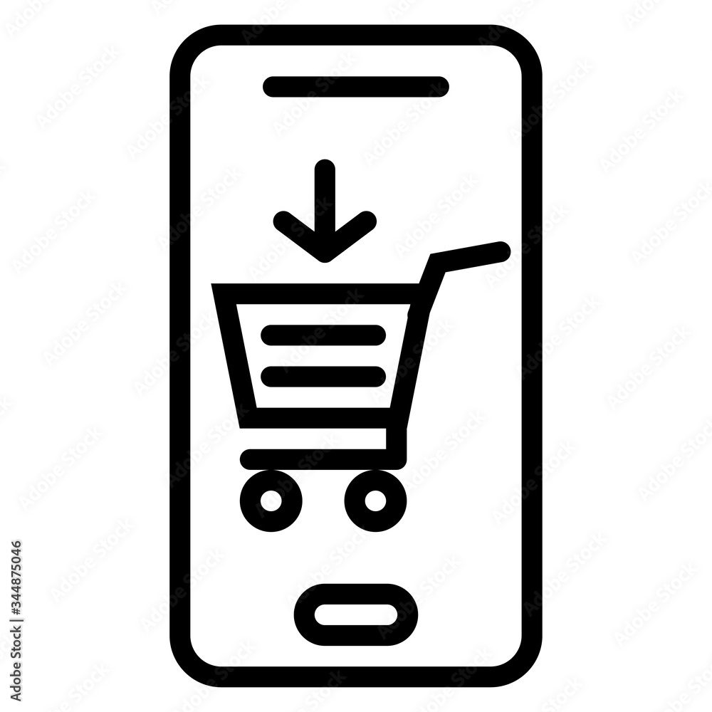 Vector is phone shop outline icon with cart market buy on white background. Vector is phone shop outline icon with cart market buy on white background.