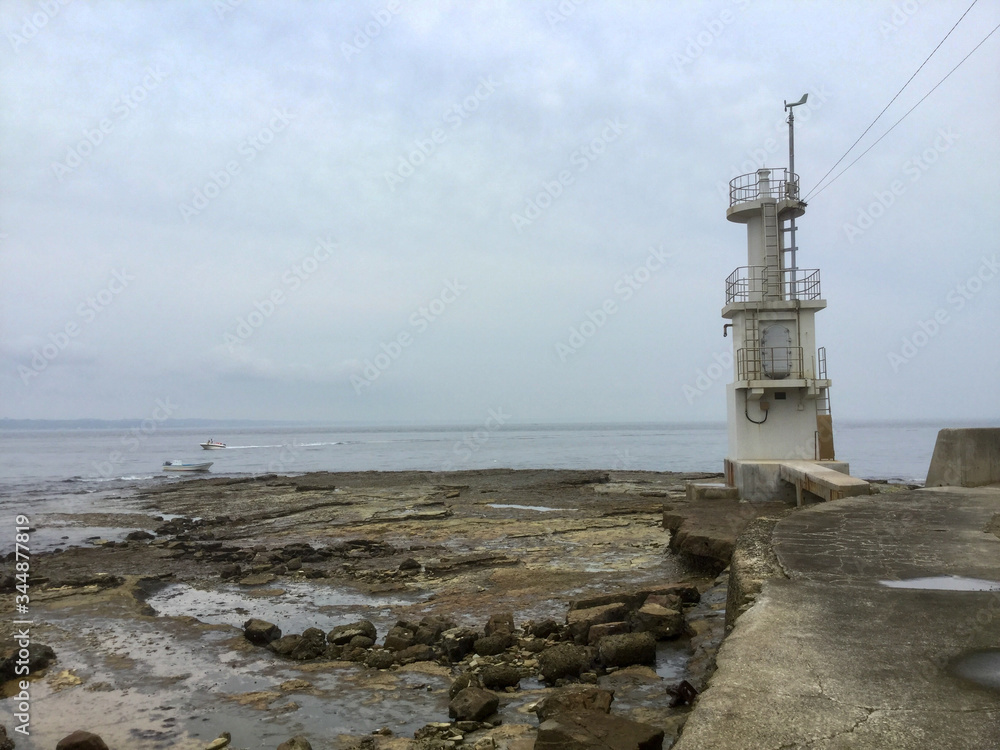 Coastline of Sakushima with Namigasaki Lighthouse 