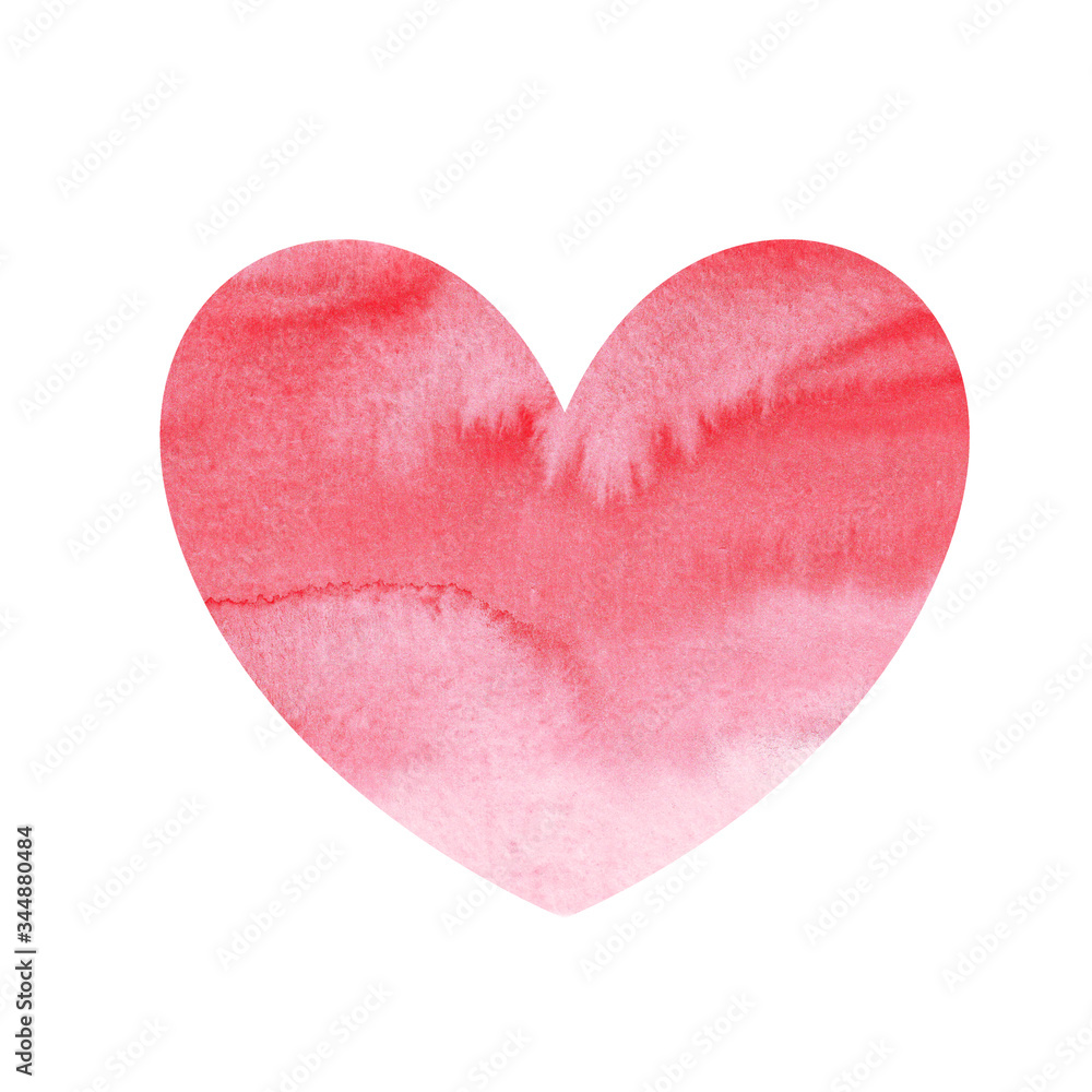 red heart watercolor isolated on white background. love symbol. for design card, poster sticker, icon