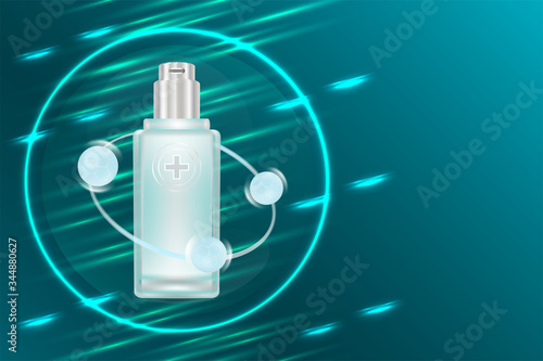 Beauty product ad design, blue cosmetic container with collagen solution advertising background ready to use, luxury skin care banner, illustration vector.