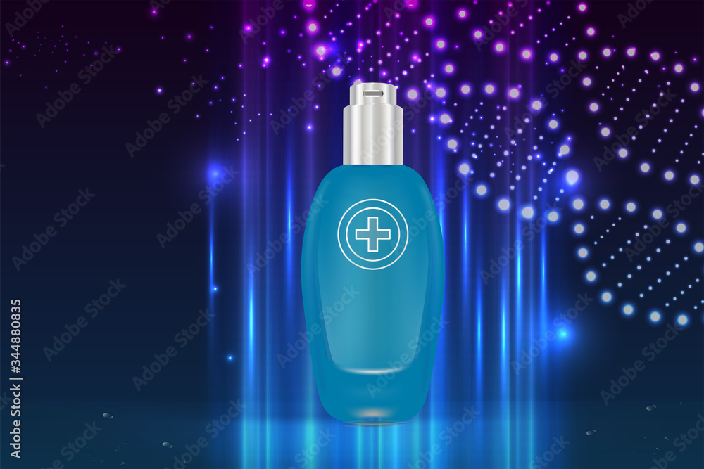 Beauty product ad design, blue cosmetic container with collagen solution advertising background ready to use, luxury skin care banner, illustration vector. Beauty product ad design, blue cosmetic container with collagen solution advertising background ready to use, luxury skin care banner, illustration vector.