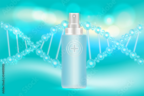 Beauty product ad design, blue cosmetic container with collagen solution advertising background ready to use, luxury skin care banner, illustration vector.