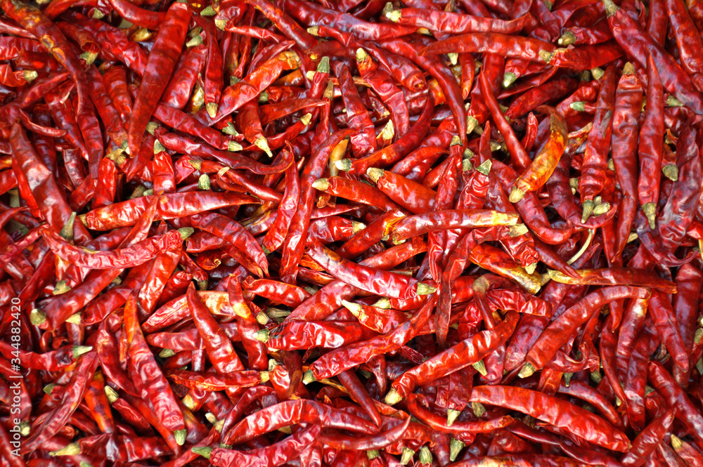 Hot spicy dried red chillies , in Thailand called prik haeng. Hot spicy dried red chillies , in Thailand called prik haeng.