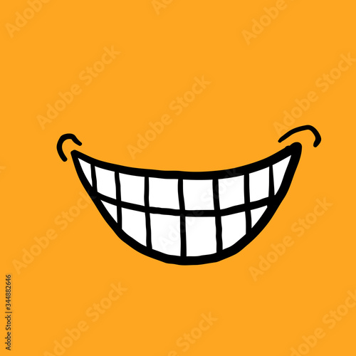 hand drawn doodle smile or laughing by showing teeth for discovering a plan illustration with cartoon style