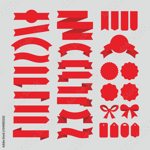 Set of Different Empty Flat Red Ribbon and Label Design, Blank Red Ribbon Collection Pack Template Vector