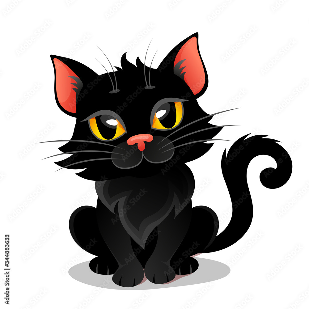 Cute black cat. Kitten. Illustration isolated on white background Cute black cat. Kitten. Illustration isolated on white background
