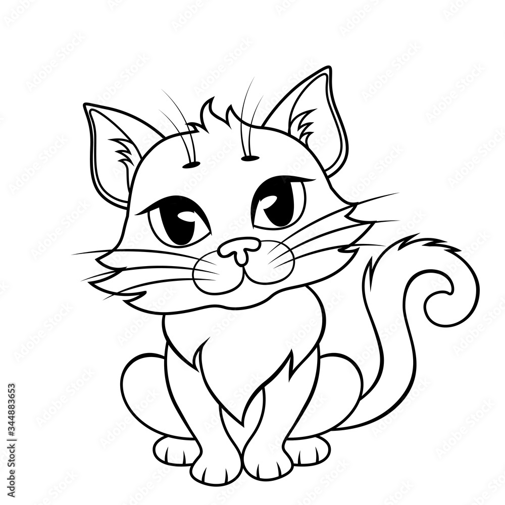 Cute cartoon cat. Black and white illustration for coloring book Stock ...