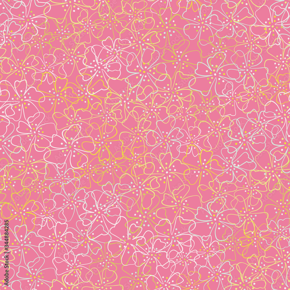 Pink blossoms springtime seamless vector pattern. Decorative girly floral surface print design. For backgrounds, textures, fabrics, cards, wrapping paper, and packaging. Pink blossoms springtime seamless vector pattern. Decorative girly floral surface print design. For backgrounds, textures, fabrics, cards, wrapping paper, and packaging.