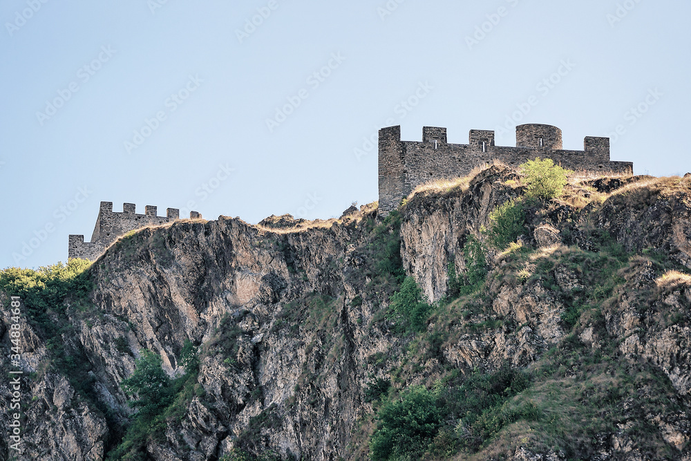 Stone walls of Tourbillon castle in Sion Valais Switzerland