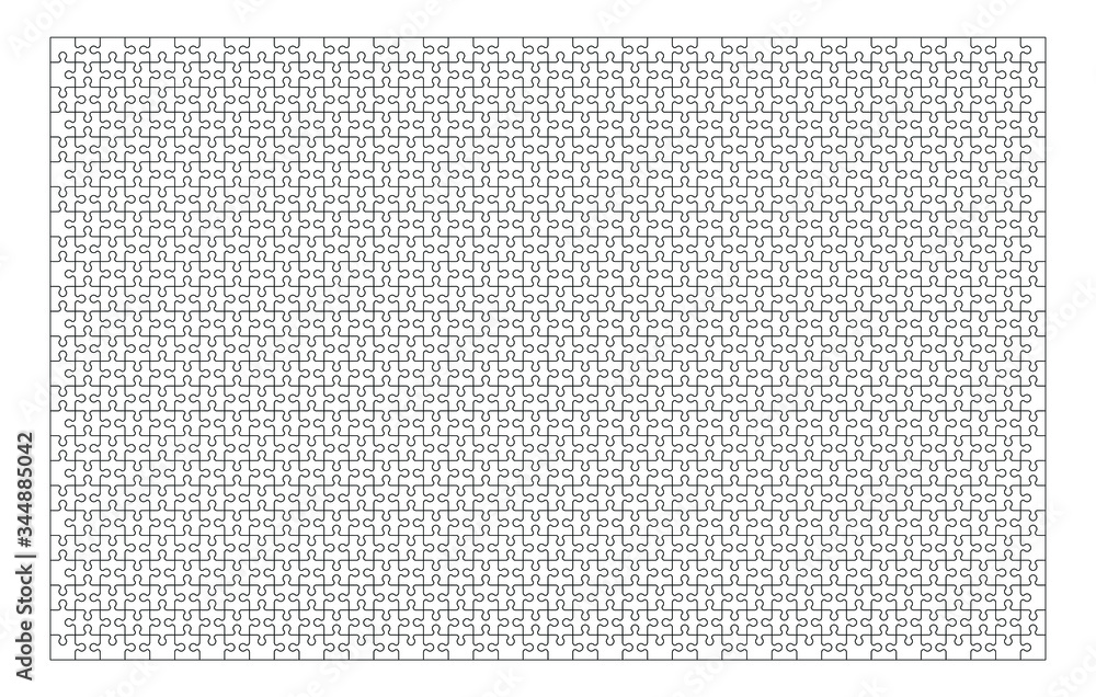 Set of one thousand pieces. Puzzle with different types of details and the ability to move each part. Black and white vector illustration isolated on white background.