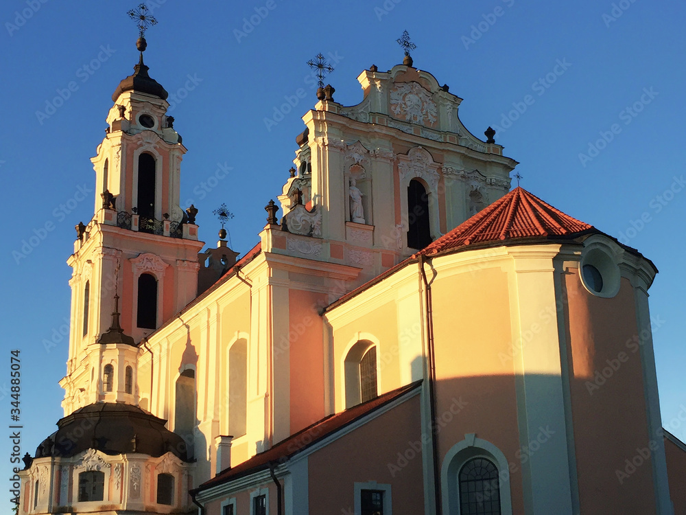 Saint Catherine Church in old town of Vilnius at sunset