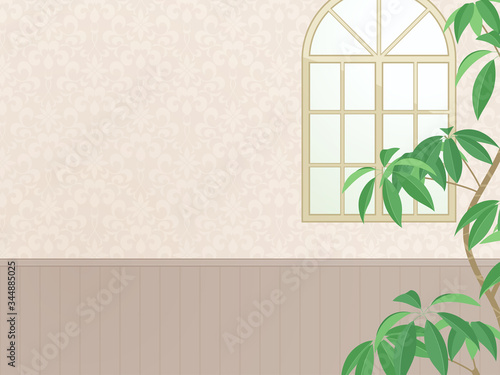 アーチ窓のある壁の風景イラスト_ベージュ