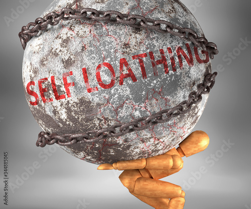 Εκτύπωση καμβά Self loathing and hardship in life - pictured by word Self loathing as a heavy w