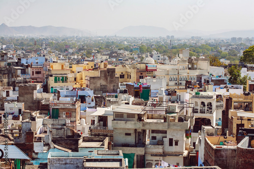 Udaipur city of India, city center landscape view from a rooftop © marbenzu