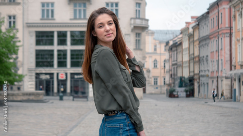 Outdoor close up portrait of young beautiful fashionable woman © Rudchyks