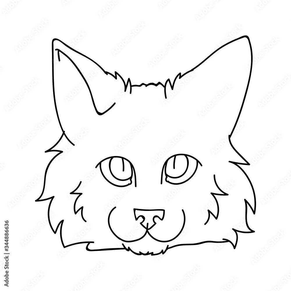 Cute cartoon ragdoll cat face monochrome lineart vector clipart ...