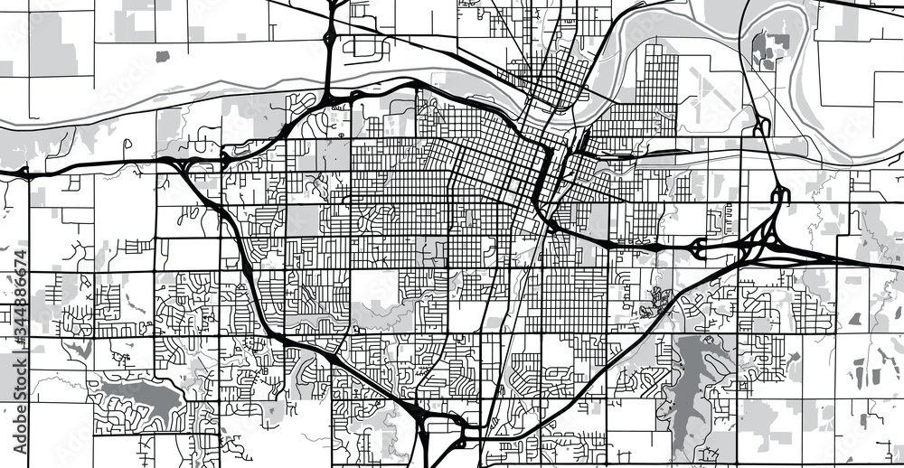 Naklejka premium Urban vector city map of Topeka, USA. Kansas state capital