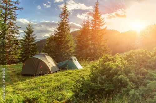 Campground in the Carpathian mountains  Ukraine  Europe.