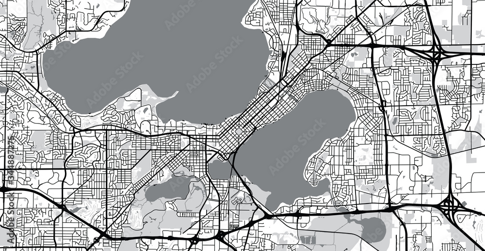 Naklejka premium Urban vector city map of Madison, USA. Wisconsin state capital