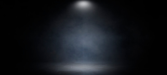 Background of an empty dark and gray studio room, smoke, smog, empty dark scene, neon light, spotlights.concrete floor, interior texture for display products,abstract wall background..
