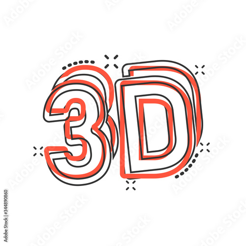 3d text icon in comic style. Word cartoon vector illustration on white isolated background. Stereoscopic technology splash effect business concept.
