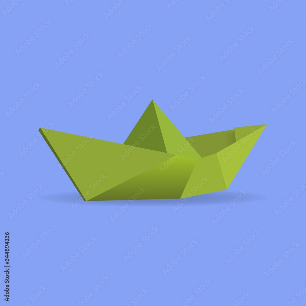 Green paper origami boat, ship, hand-made. vector illustration Green paper origami boat, ship, hand-made. vector illustration