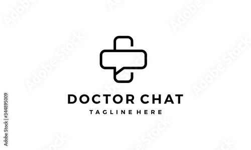 initial letter C with chat bubble and plus sign medical health logo design concept