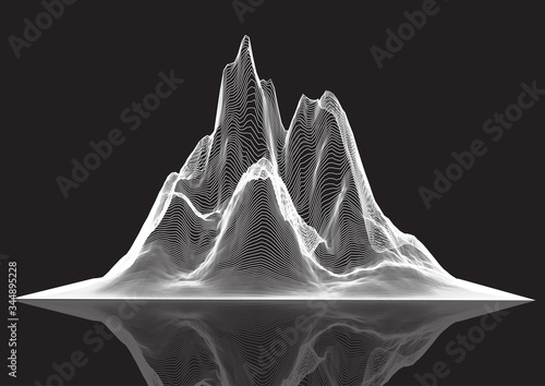Wireframe landscape of peaked mountain