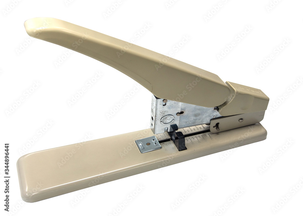 Big stapler stationary tooling used,old and dirty iin office on white background with clipping path