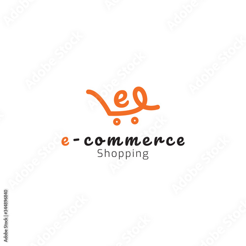 Letter e shopping cart logo icon template. Vector illustration. Modern design