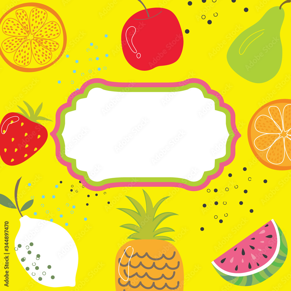 Fruits template with frame, vector illustration Fruits template with frame, vector illustration