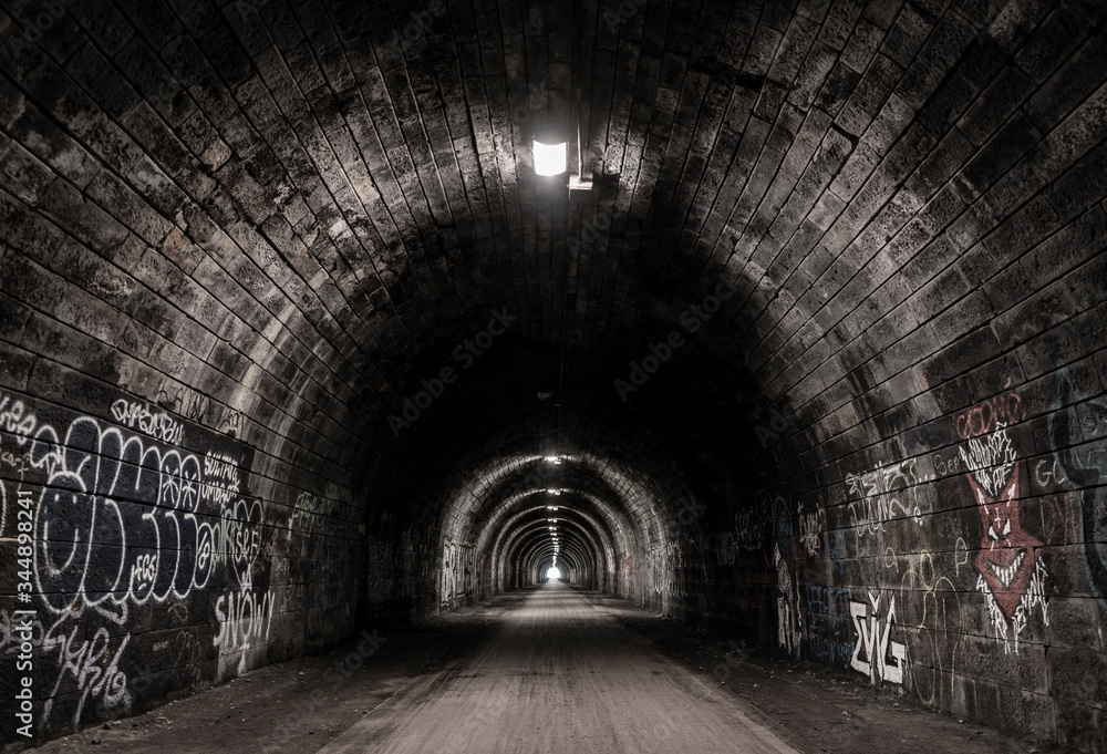 tunnel, old, brick, dark,
