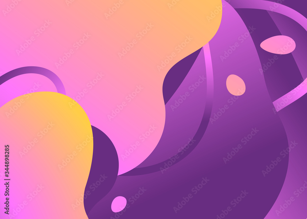 Abstract trendy fluid wavy neon background. Pink, orange, yellow, violet, dark colors with gradient. Applicable for landing page, cover, brochure, flyer, album design etc. Vector illustration, Eps10.