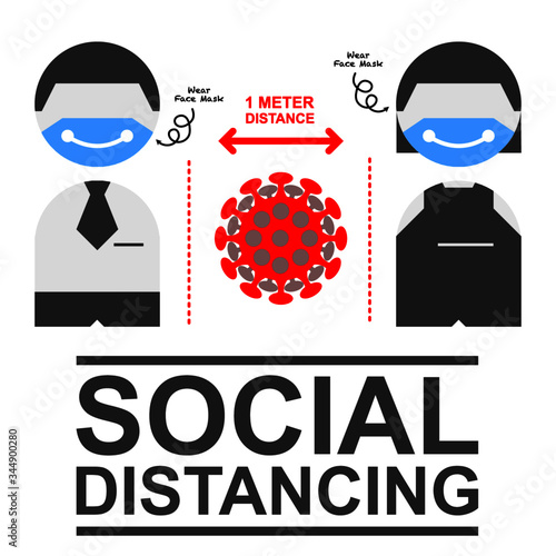 Set of social distancing 1 meter corona virus illustration vector 