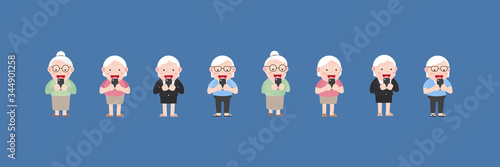 Character set of Old woman or Grandmother Concept, Older seniors retired are Happy Smiling holds a phone in her hand, An elderly woman cartoon design in 4 Different flat style Vector illustration
