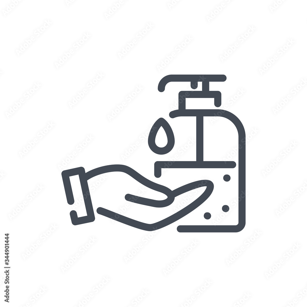Hand with sanitizer line icon. Hand hygiene vector outline sign. Hand with sanitizer line icon. Hand hygiene vector outline sign.