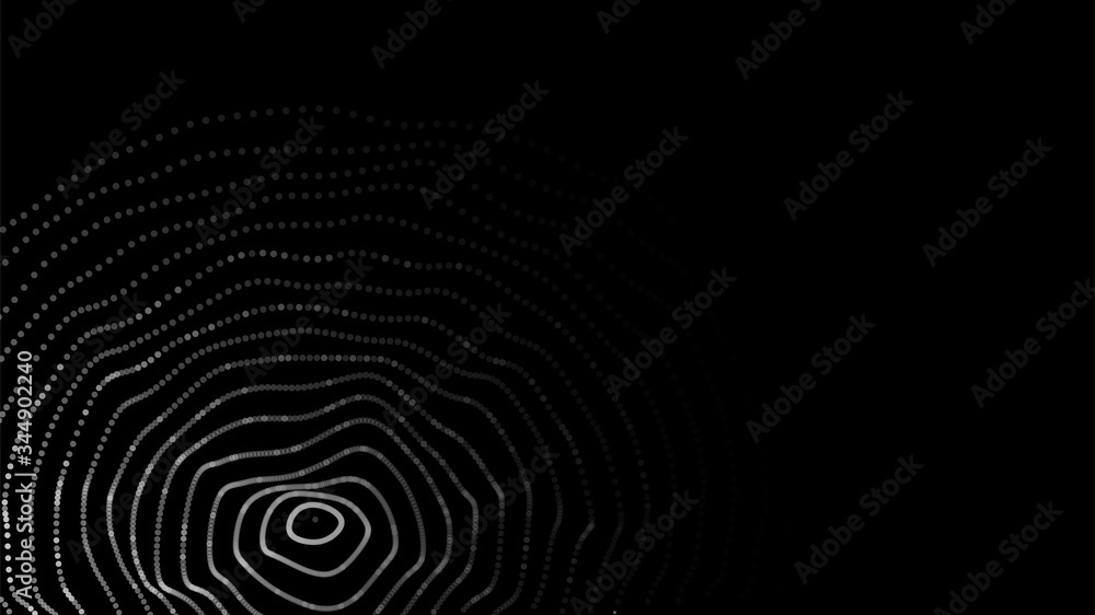 Vector abstract dark futuristic background. Big data visualization. Digital dynamic wave of particles.